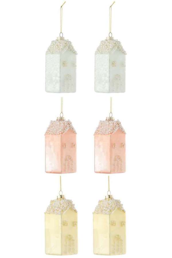 BOX OF 6 HOUSE HANGER 2+2+2 GLASS MIX