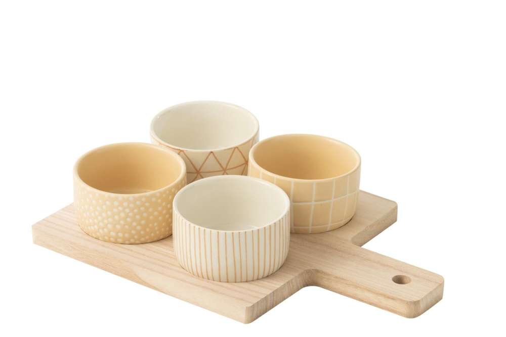 TAPAS SERVICE 4 SETS+WOOD TRAY WINDOWBOX CREAM/WHITE