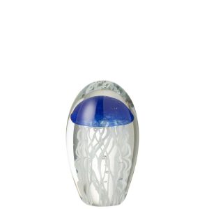 PAPERWEIGHT CALYPSO OVAL GLASS TRANSPARENT/DARK BLUE SMALL