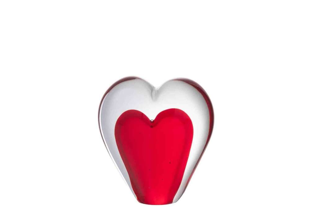 PAPERWEIGHT HEART STANDING GLASS RED