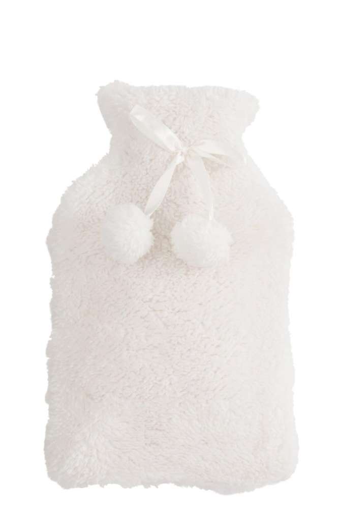 HOT WATER BOTTLE TEDDY POMPOMS POLYESTER WHITE