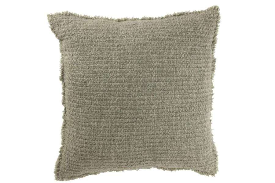 CUSHION FRAYED EDGES COTTON/POLYESTER GREEN