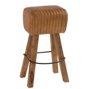 STOOL GYM LEATHER/MANGO WOOD CAMEL/NATURAL