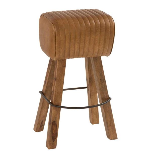 STOOL GYM LEATHER/MANGO WOOD CAMEL/NATURAL