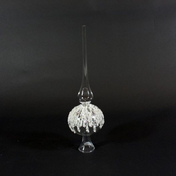 Juletre spir i glass - med klare og hvite perler -30cm