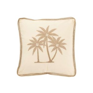 CUSHION SQUARE PALM TREES COTTON CREAM/BEIGE