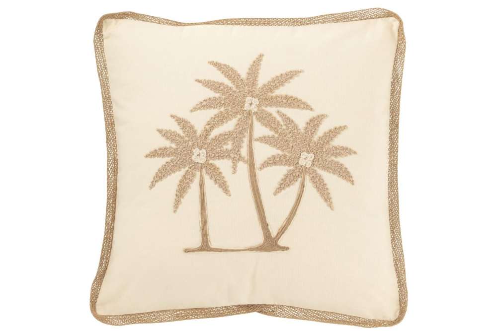 CUSHION SQUARE PALM TREES COTTON CREAM/BEIGE