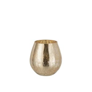 HURRICANE LIGHT EGG SHAPED CRAQUELURE GLASS GOLD SMALL