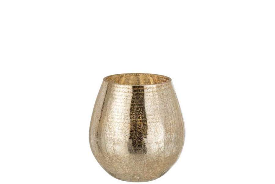 HURRICANE LIGHT EGG SHAPED CRAQUELURE GLASS GOLD SMALL