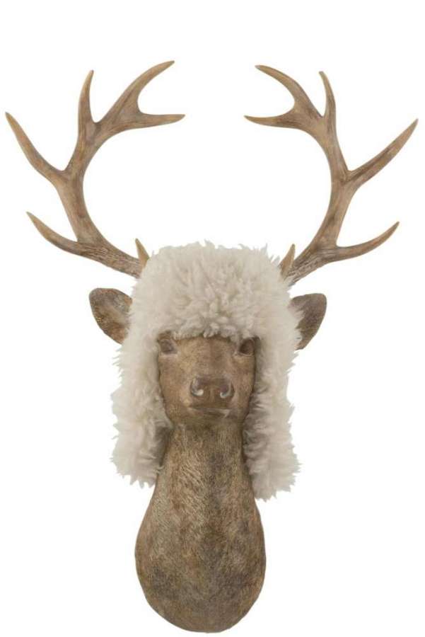 REINDEER HEAD HANGING POLY LIGHT BROWN LARGE