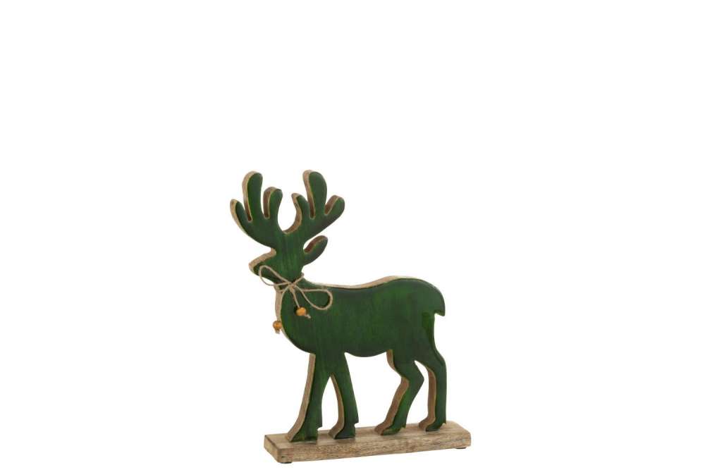 FIGURINE REINDEER WOOD GREEN MEDIUM