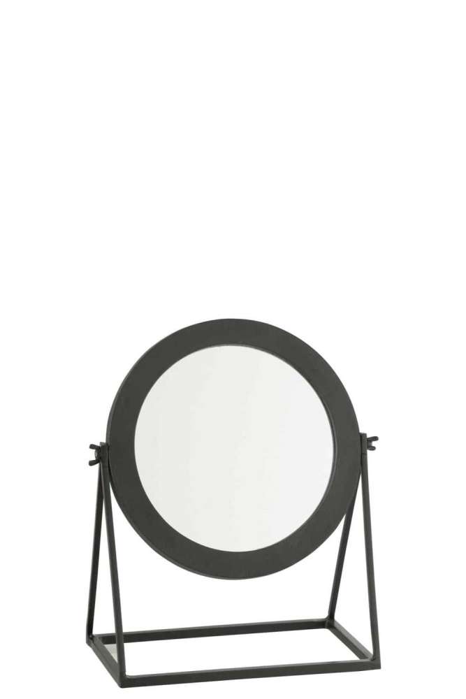 MIRROR ROUND ON FOOT METAL BLACK
