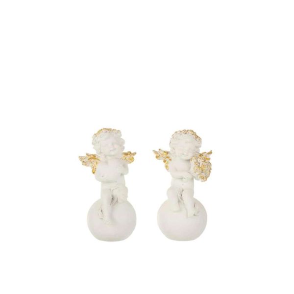 ANGEL ON BALL POLY WHITE/GOLD SMALL ASSORTMENT OF 2