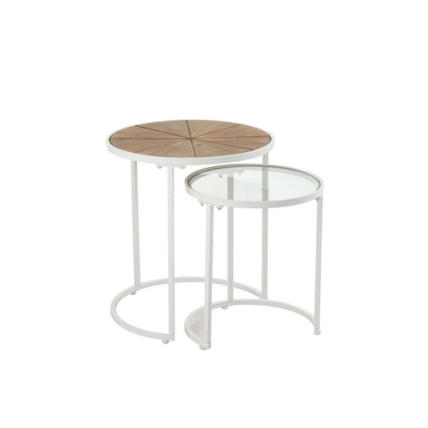 SET OF 2 SIDETABLES LOUNGE METAL/WOOD WHITE/NATURAL
