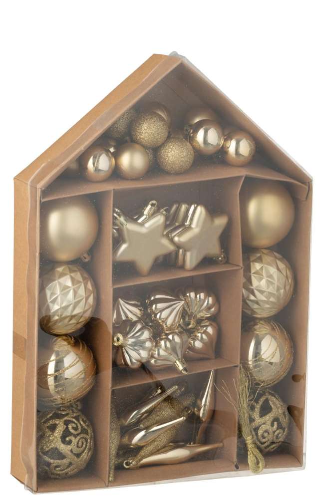 BOX OF 50 CHRISTMAS BAUBLE PLASTIC GOLD COLORED