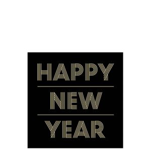 STACK 20 NAPKINS HAPPY NEWYEAR PAPER BLACK/GOLD LARGE
