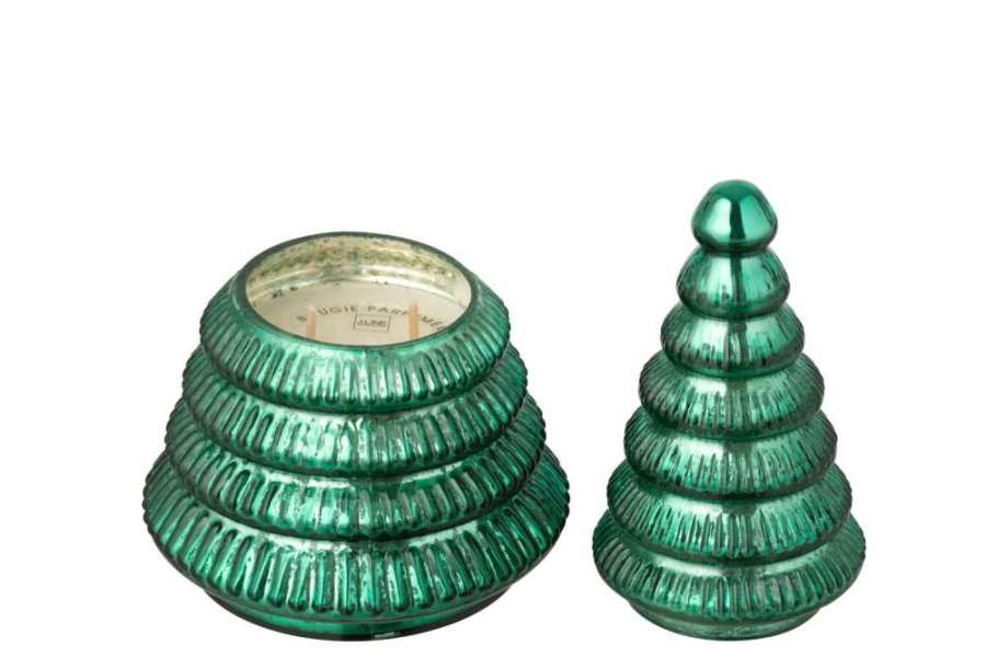 SCENTED CANDLE TREE RIBBED GLASS GREEN LARGE