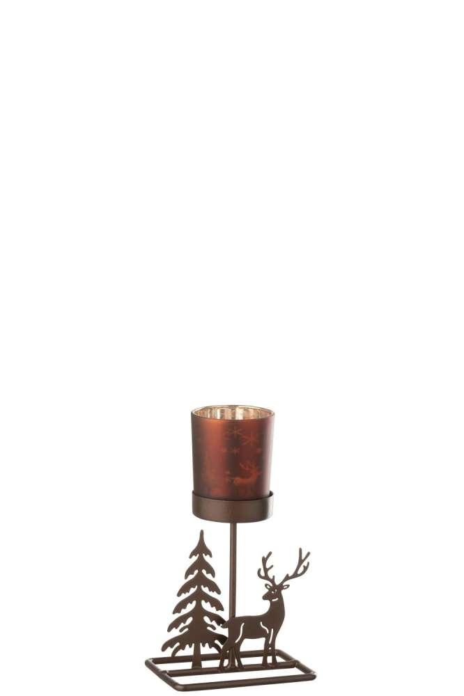 TEALIGHT HOLDER WINTER IRON RUST BROWN/BROWN
