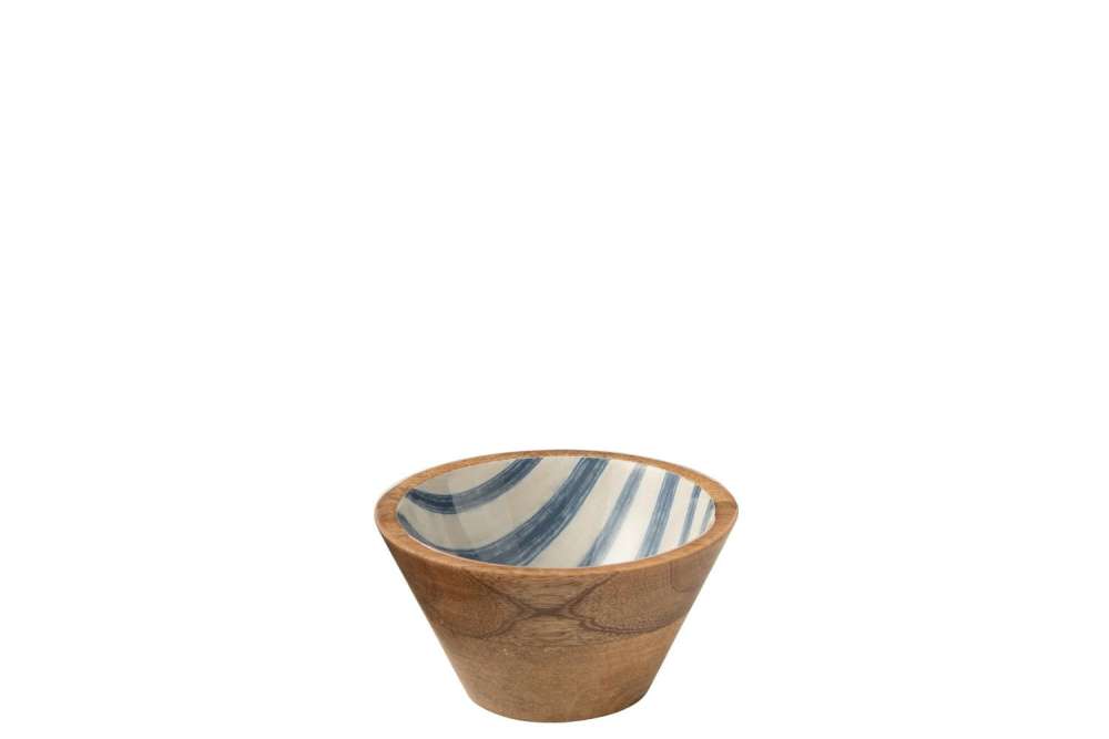 BOWL STRIPES MANGO WOOD BLUE/WHITE SMALL