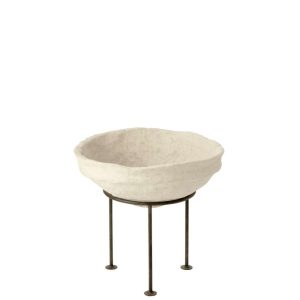 DISH ON FOOT CHAD PAPIER MACHE WHITE