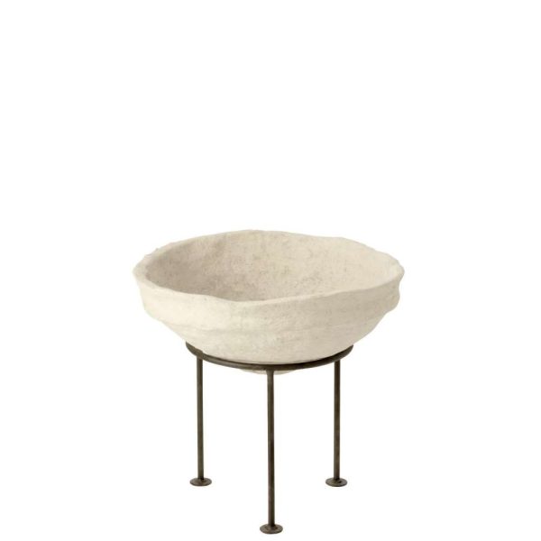DISH ON FOOT CHAD PAPIER MACHE WHITE