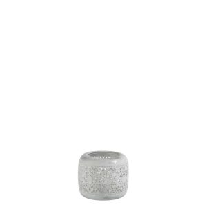 TEA-LIGHT HOLDER ROUND ORIENTAL METAL/GLASS WHITE/SILVER LARGE
