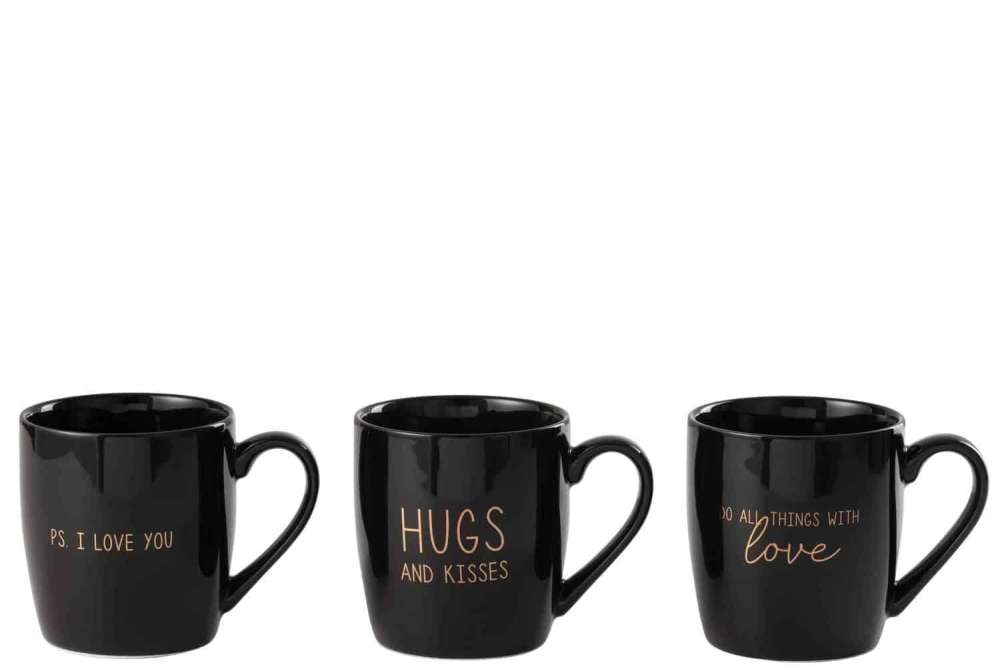 MUG LOVE CERAMIC BLACK ASSORTMENT OF 3