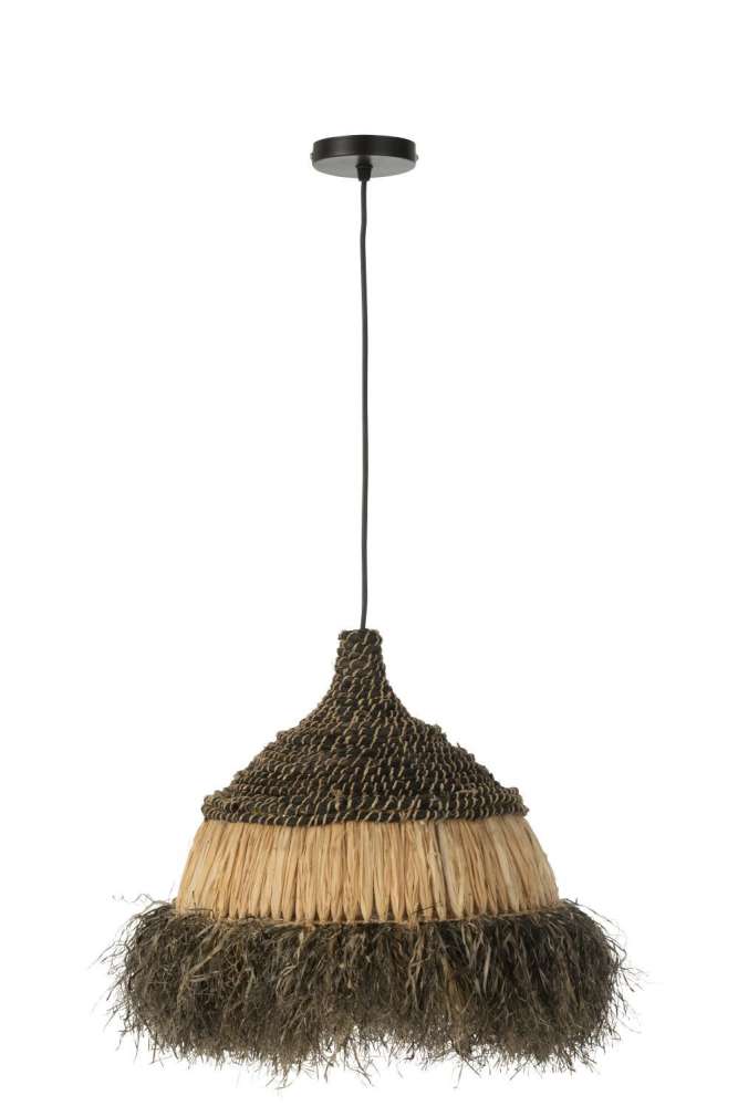 HANGING LAMP ROUND RAFFIA BLACK/NATURAL SMALL