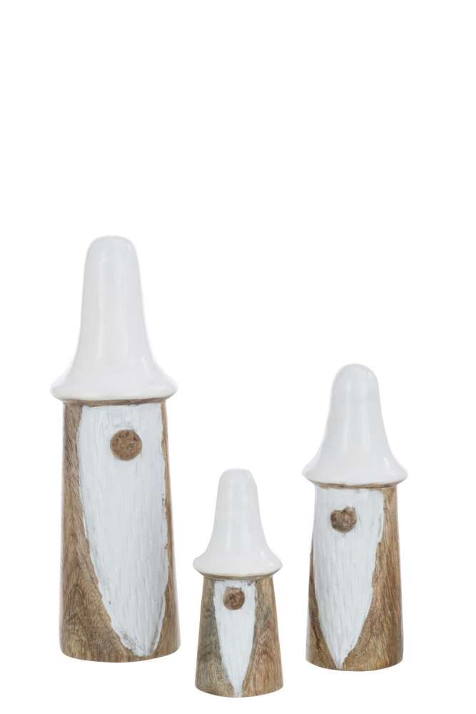 SET OF 3 GNOMES MUSHROOMS WOOD NATURAL/WHITE