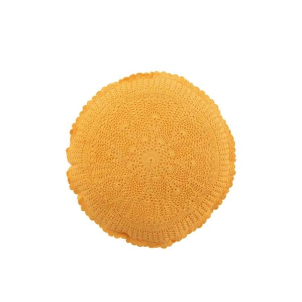 CUSHION ROUND MIA LACE COTTON OCHRE