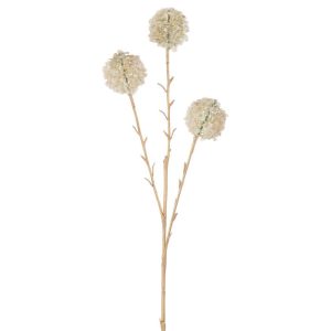 BRANCH 3 FLOWERS POMPOMS PLASTIC CREAM/GOLD LARGE