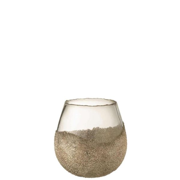 TEALIGHT HOLDER HALF PEARLS ROUND GLASS GOLD MEDIUM