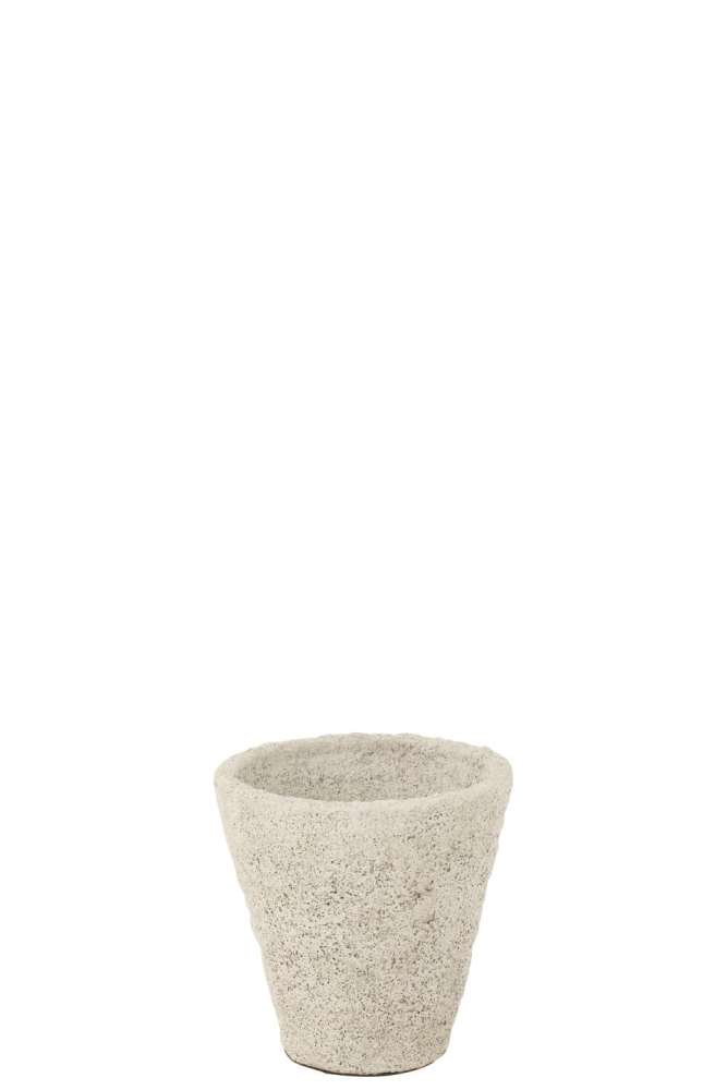 FLOWERPOT ANTIQUE CLAY/CEMENT WHITE SMALL