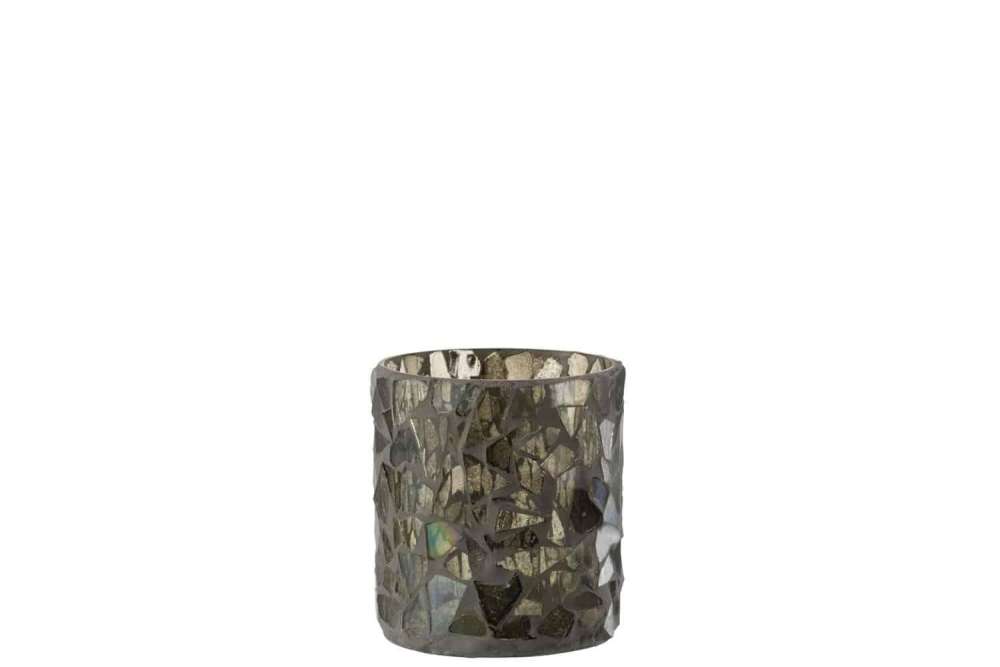 TEALIGHT HOLDER MOSAIC GLASS GREY/GREEN SMALL