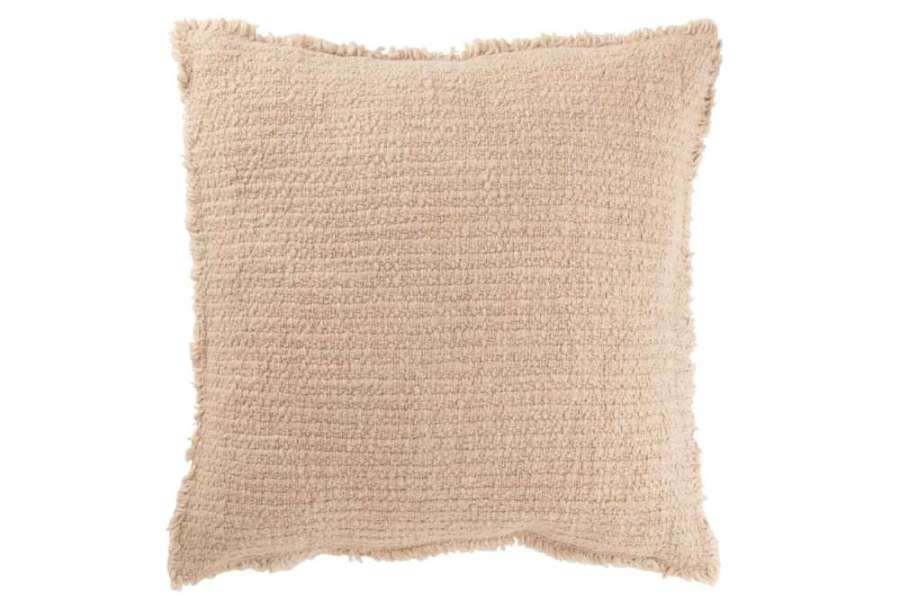 CUSHION FRAYED EDGES COTTON/POLYESTER BEIGE