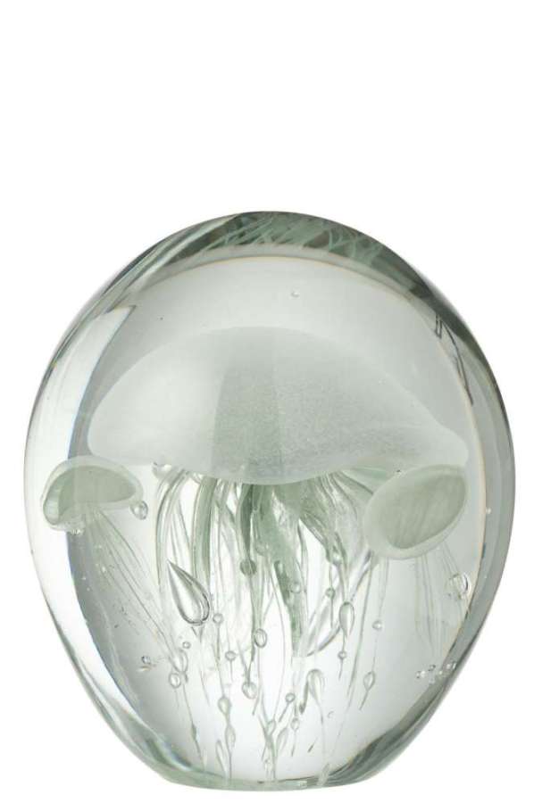 PAPERWEIGHT CALYPSO GLASS TRANSPARENT/GREEN LARGE