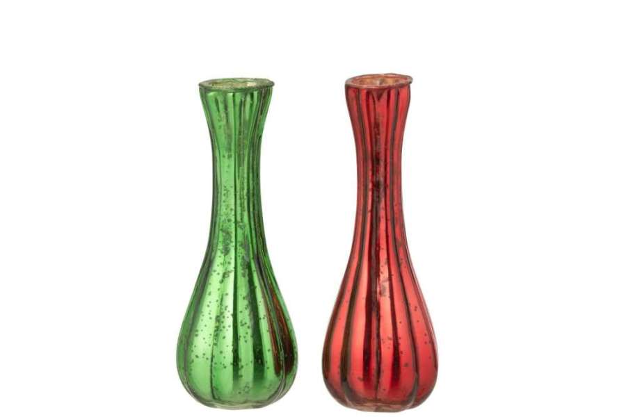 VASE SOLIFLORE GLASS RED/GREEN LARGE ASSORTMENT OF 2
