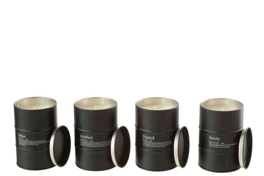 SCENTED CANDLE FAMILY ENGLISH-FRENCH BLACK 55H ASSORTMENT OF 4