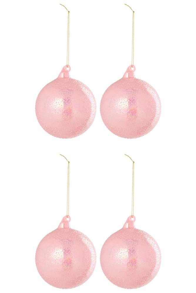 BOX OF 4 CHRISTMAS BAUBLE GLASS LIGHT PINK