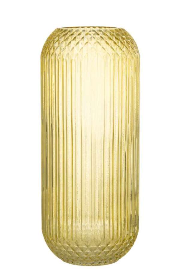 VASE RIGHT CUT GLASS YELLOW LARGE