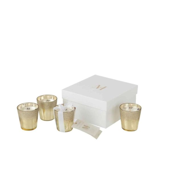 BOX 4 SCENTED CANDLE M-CHIC GLASS GOLD-21H