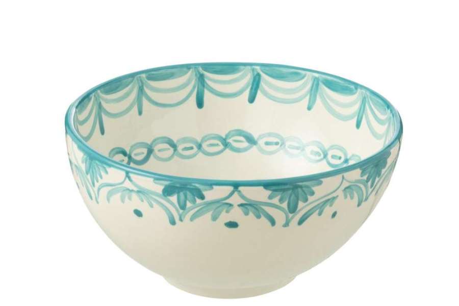 BOWL GRANADA HIGH CERAMIC WHITE/AQUA LARGE