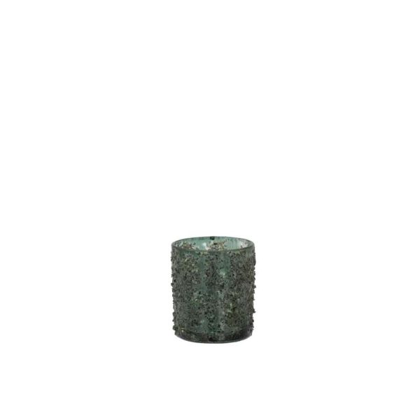 TEALIGHT HOLDER FINE STONES GLASS GREY/GREEN SMALL