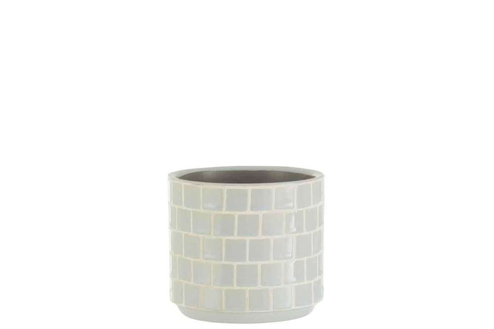 FLOWERPOT SHINY SQUARE CERAMIC BLUE SMALL