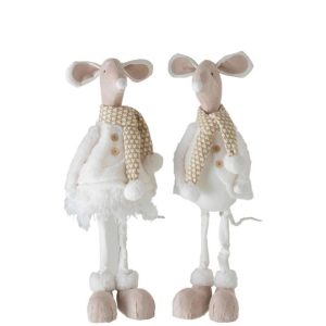 MOUSE STANDING DECO TEXTILE WHITE/BEIGE LARGE ASSORTMENT OF 2