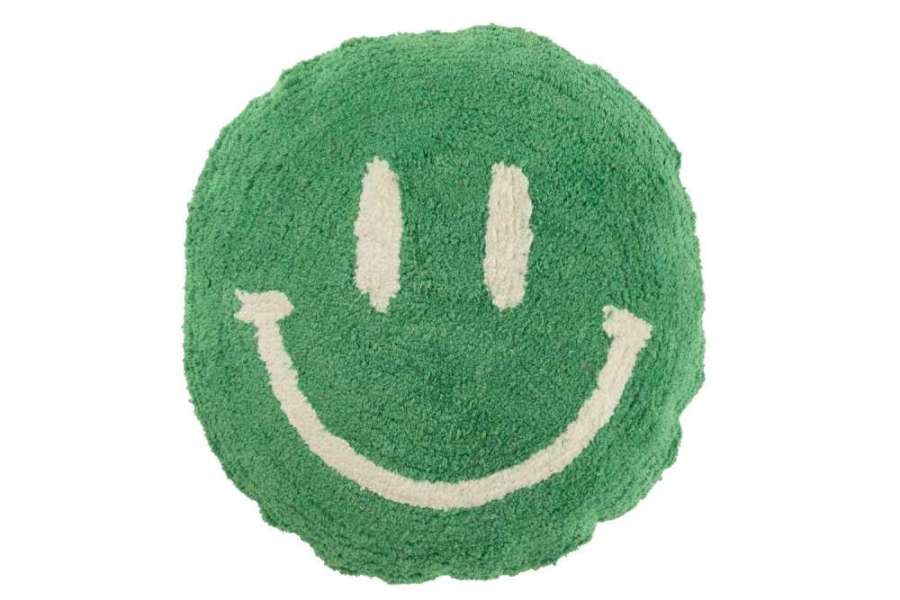 CUSHION SMILEY TUFTED COTTON GREEN/WHITE