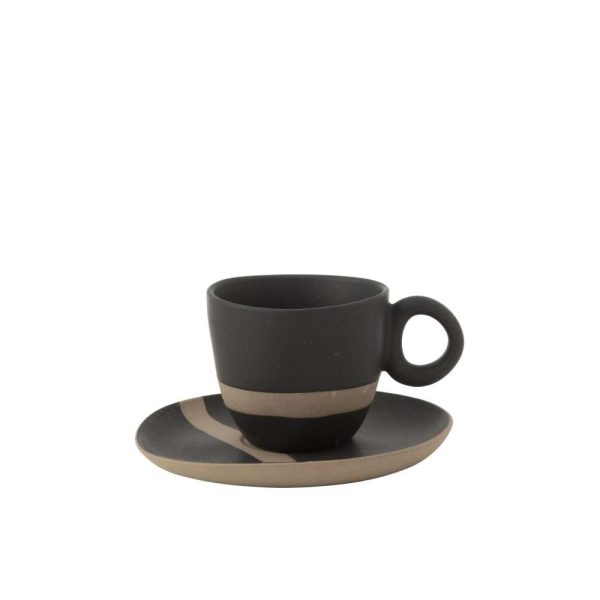 CUP+SAUCER  CERAMIC BLACK/TAUPE