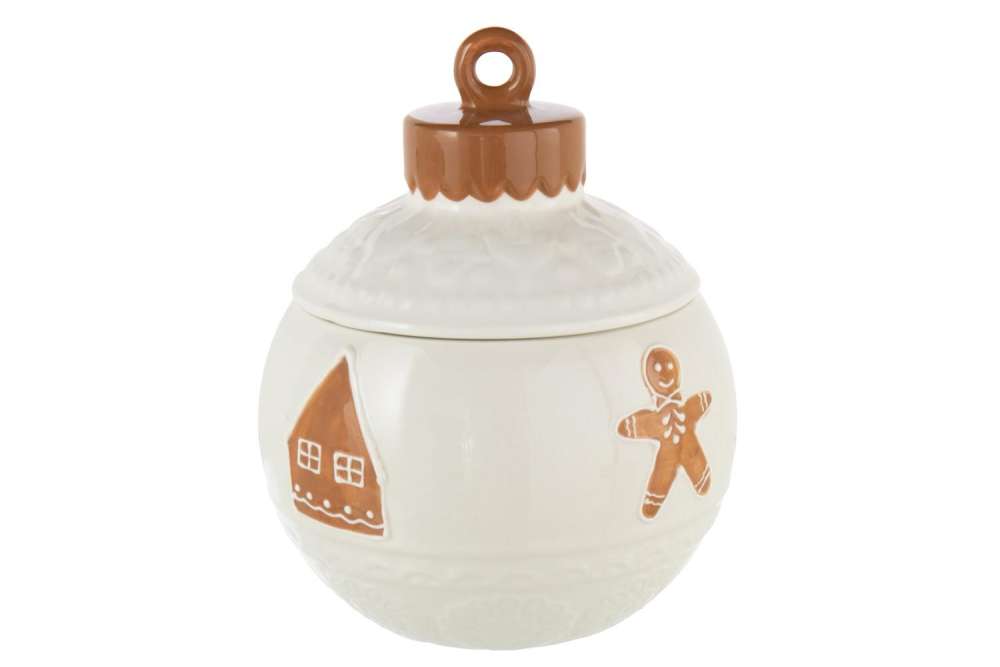 STORAGE JAR CHRISTMAS BALL ROUND DOLOMITE WHITE/CARAMEL
