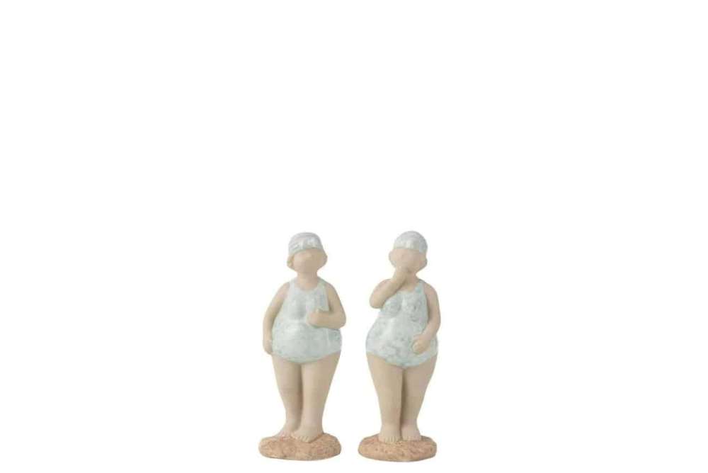 WOMAN BATHING SUIT STANDING CERAMIC AQUA SMALL ASSORTMENT OF 2
