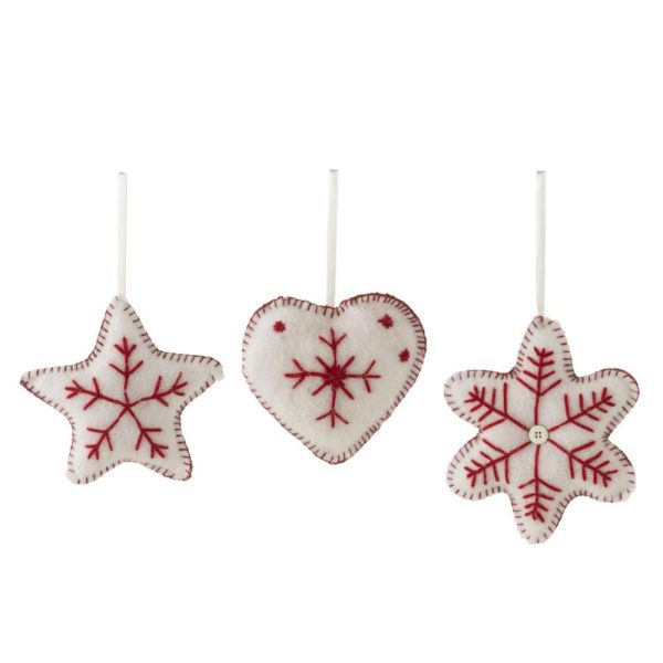 HANGER HEART/STAR/SNOWFLAKE TEXTILE RED/WHITE ASSORTMENT OF 3